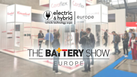 Messeimpression mit Logo der Battery Show Europe