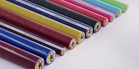 Inner structure of Coroflex charging cables with different cable cross-sections and with different numbers of pilot wires