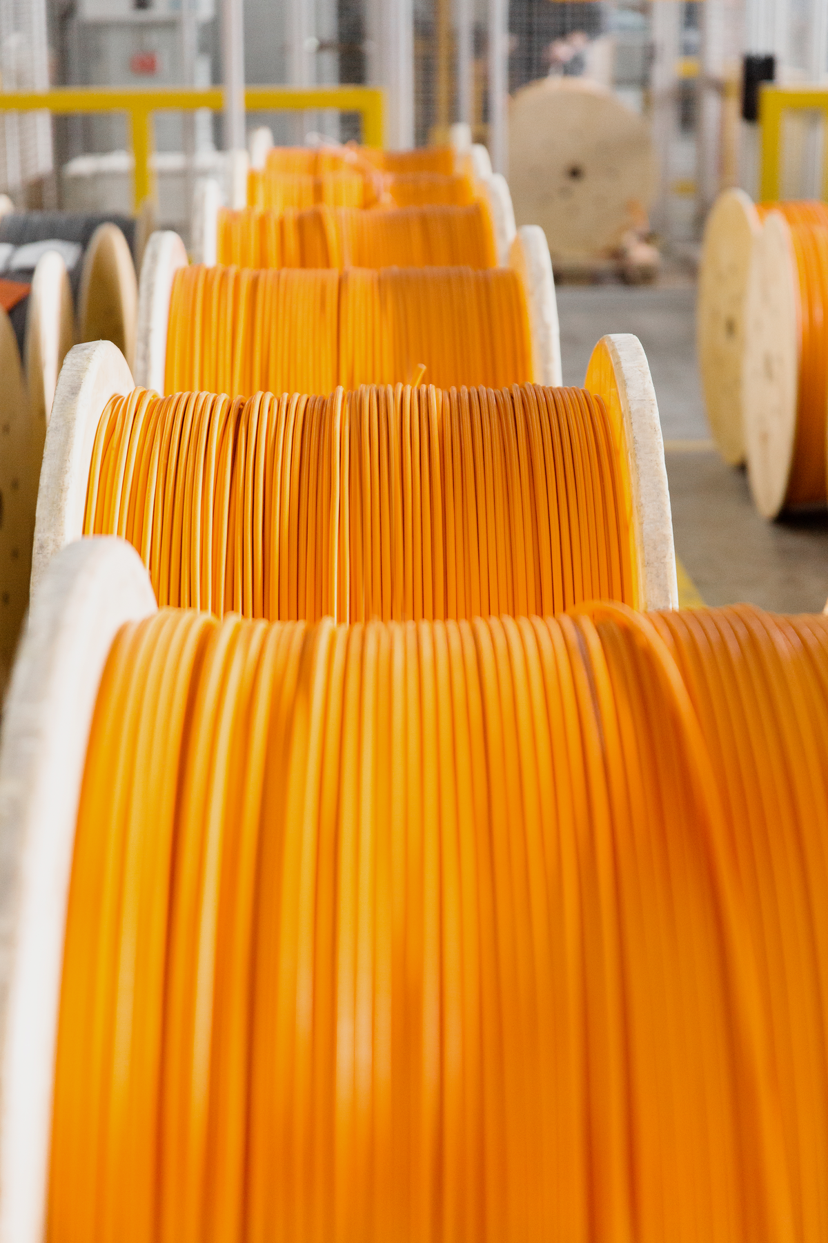 Cable drums with orange cables